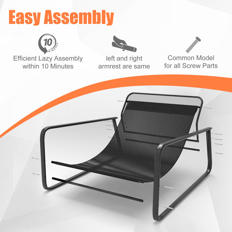 2-seater Steel Outdoor Recliner W/ Reversible Cushion - Garden, Patio & Balcony Lounge Chair, Orange