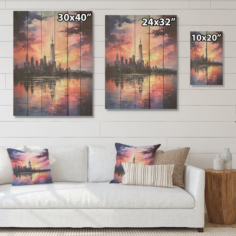 Mystical Skyline Hues I - Art sur bois de pin naturel, H 32 po x l 24 po