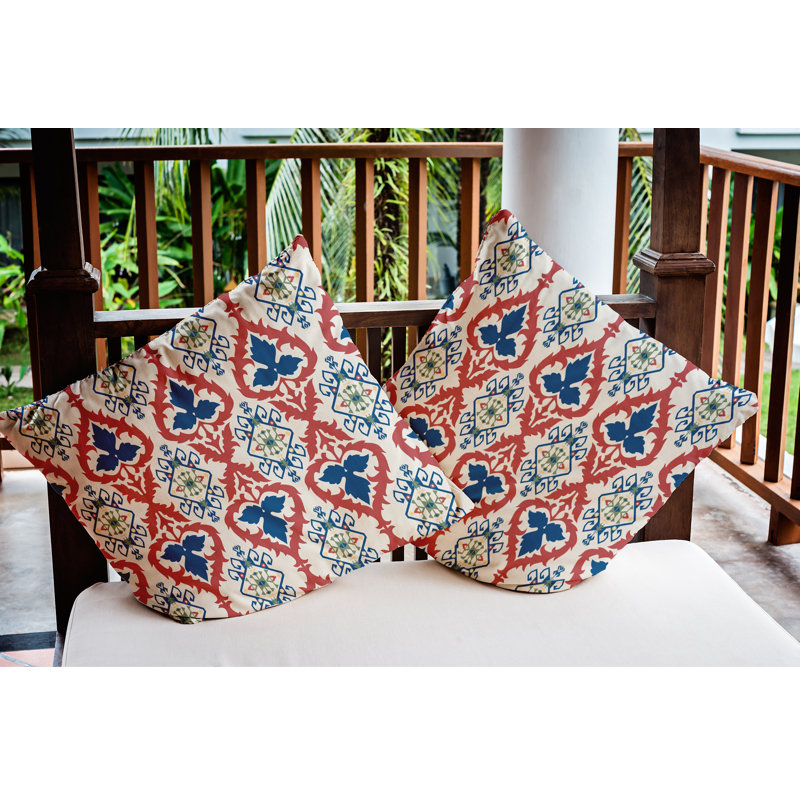 Coussin décoratif d'intérieur/d'extérieur, Bleu cobalt foncé / rouge, 16 po x 16 po
