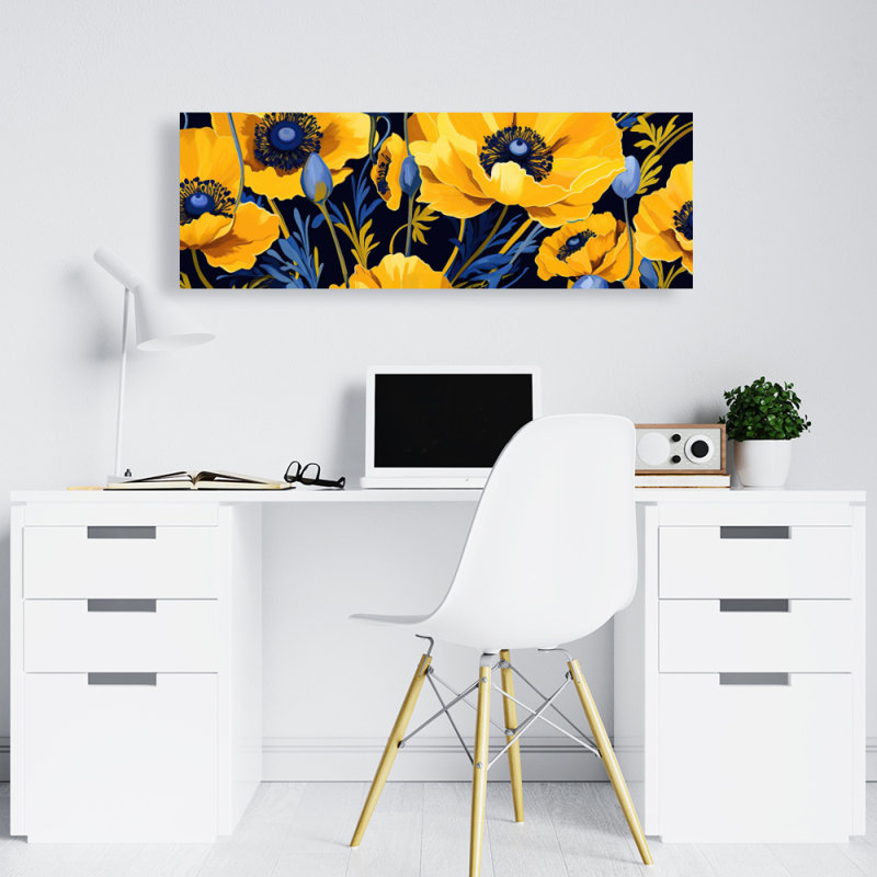 Toile jaune et bleue pour chambre à coucher | Art floral floral, H 48 po x l 16 po