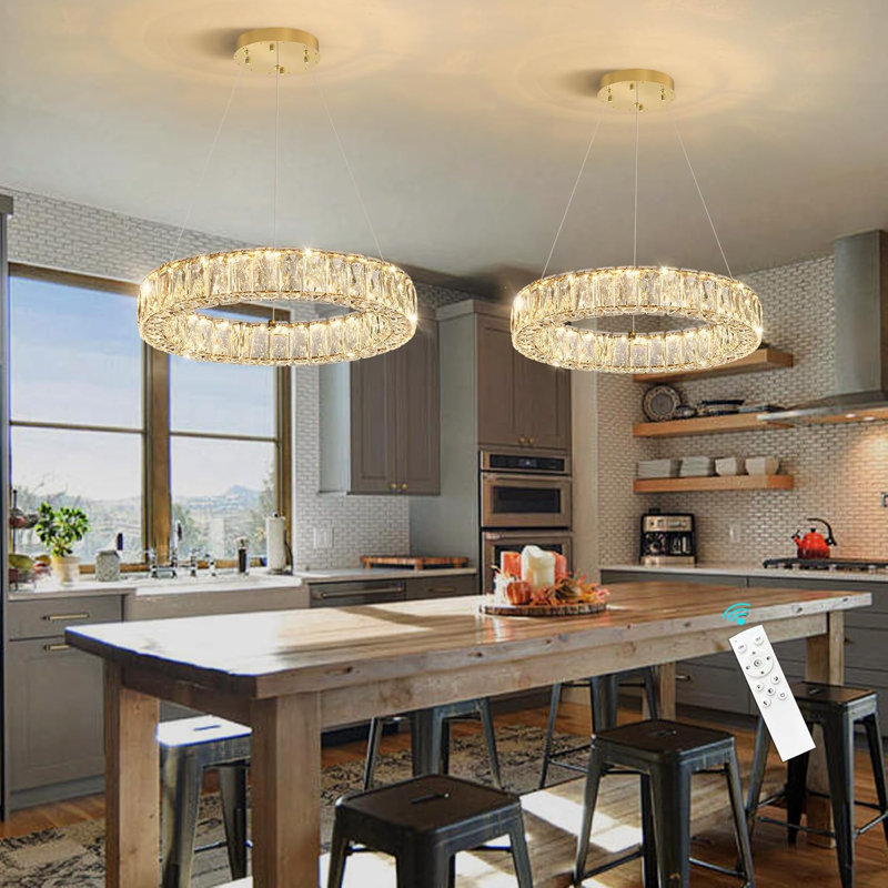 Modern Dimmable Crystal Ring Chandelier, Gold