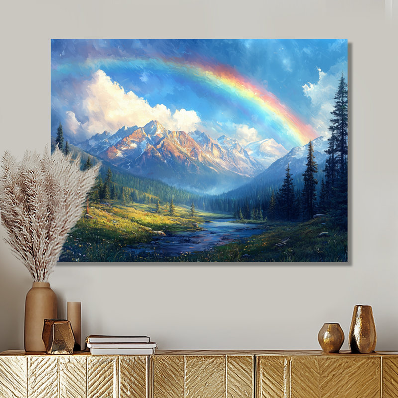 Rainbow Over The Rocky Mountains - Rainbow Canvas, art mural, H 12 po x l 20 po, Toile tendue