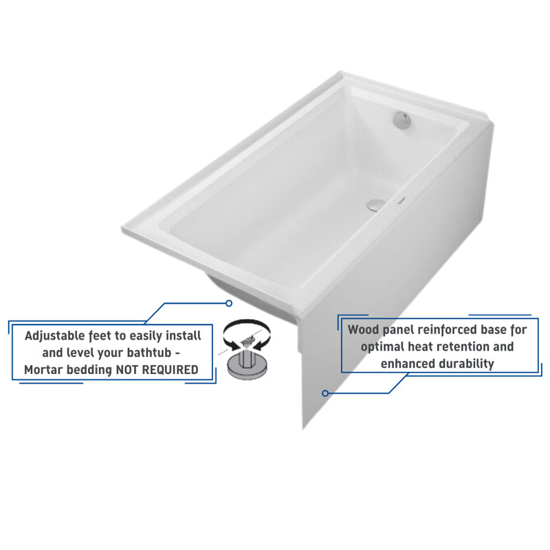 Duravit Architec 60" x 30" Alcove Soaking Acrylic Bathtub, Right