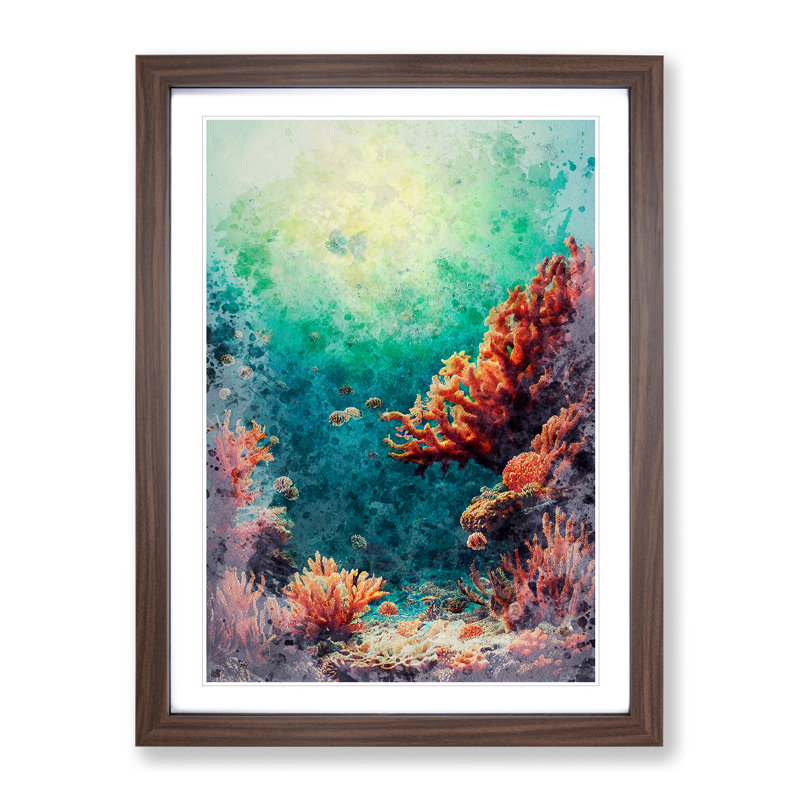 Beautiful Coral Reef - Single Picture Frame Print, 46cm H x 34cm W x 2cm D, Walnut Framed