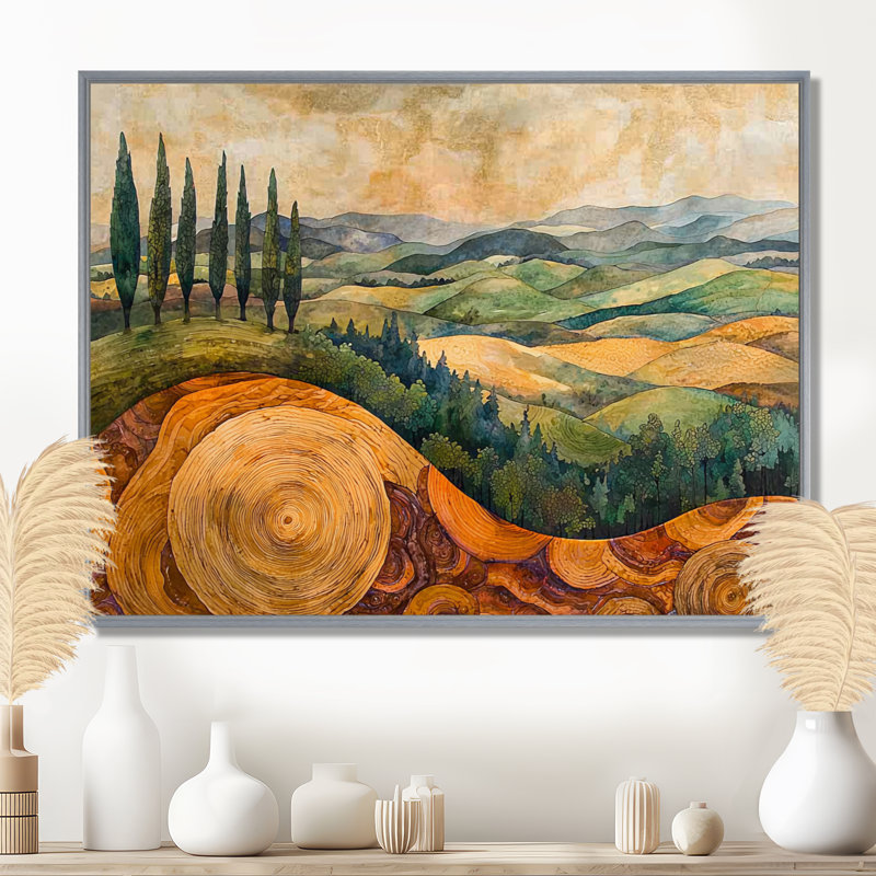 Crumrine - art mural vignoble, H 12 po x l 20 po, Reproduction avec cadre flottant, Argent argent