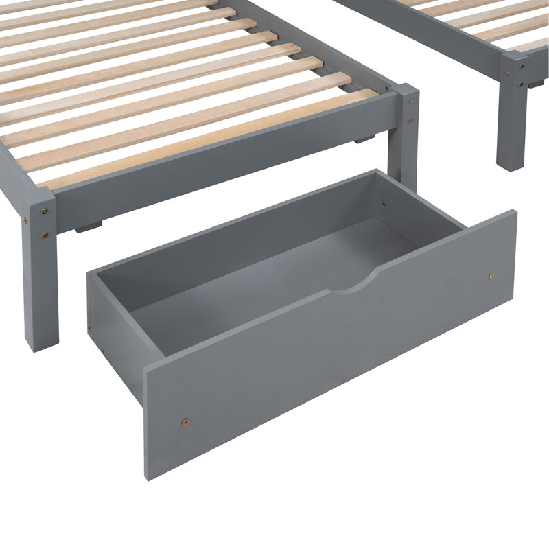 Full Over Twin & Twin Bunk Bed, Wood Triple Bunk Bed With Drawers And Guardrails
