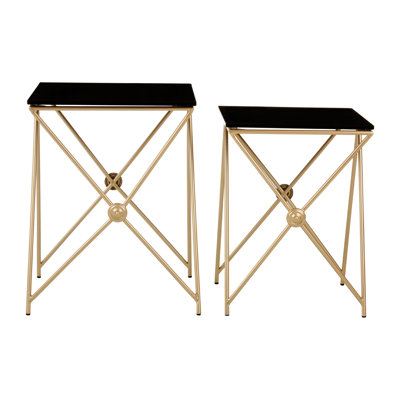 Wilcox Glass Top Cross Legs Nesting Tables