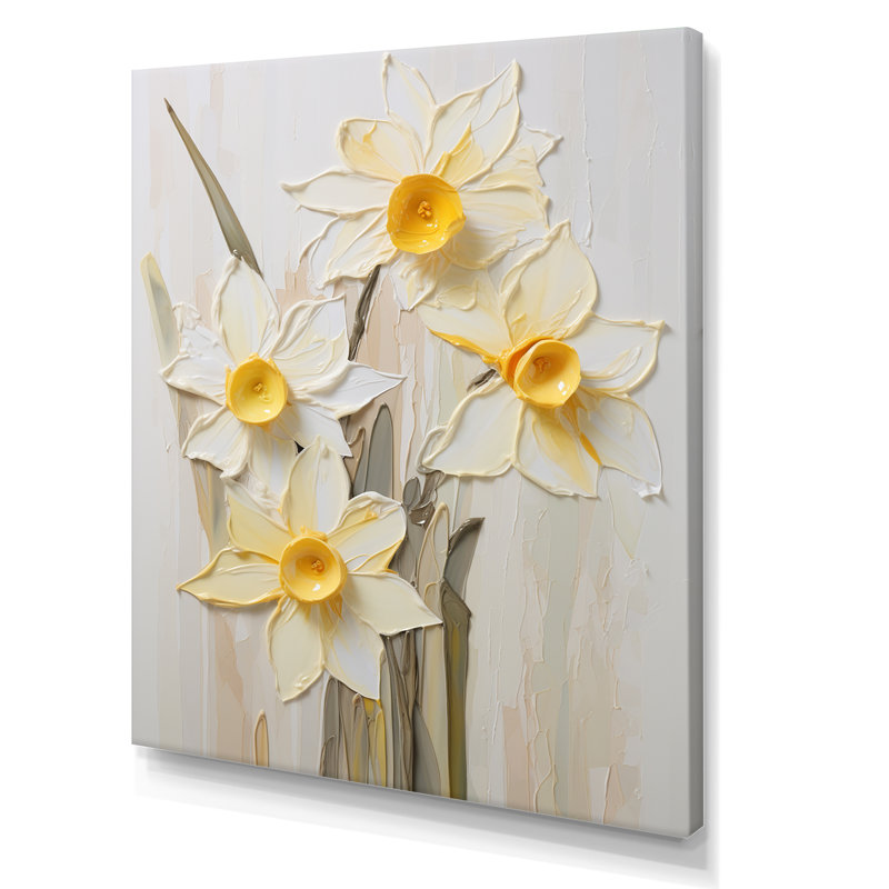 Minimalisme crème, jonquilles sur toile, Toile tendue, H 40 po x l 30 po x P 1,5 po