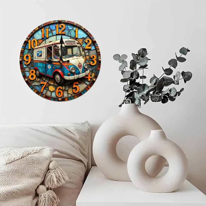 Horloge murale 10 po en MDF rond avec mouvement à quartz silencieux et crochet sans perceuse (piles AA non incluses)