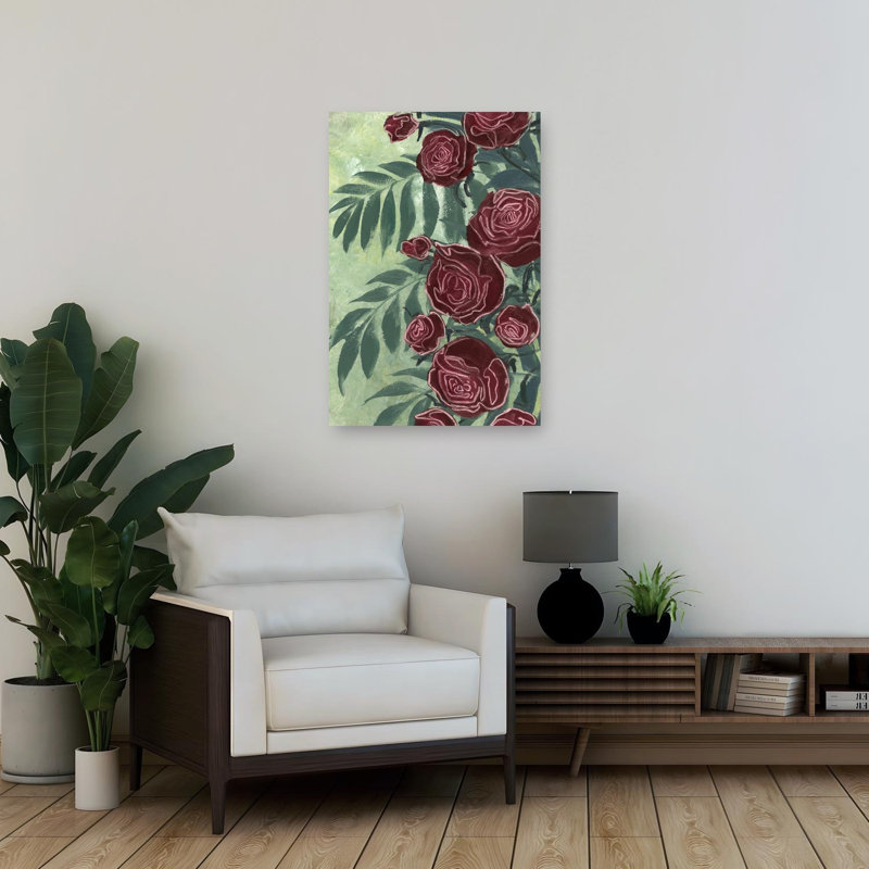 Dark Red Roses Elegant Vibrant Abstract Rose Flower Nature Wall Art Print by Rosana Laiz Blursbyai - Wrapped Canvas Print