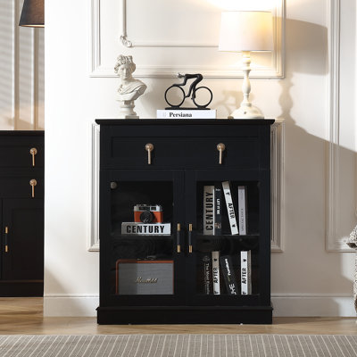 Elegant Small Buffet Cabinet with LED Lights - Space-Saving Small Sideboard with Adjustable Shelf, Glass Doors & Drawer - Modern Kitchen Storage for Coffee, Cups & Essentials
