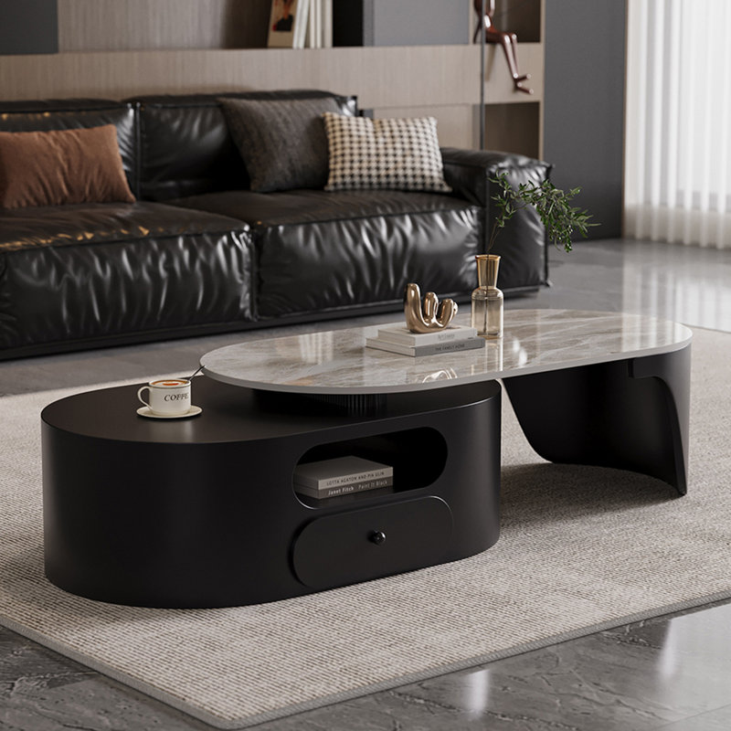 Table basse moderne en pierre ovale rétractable