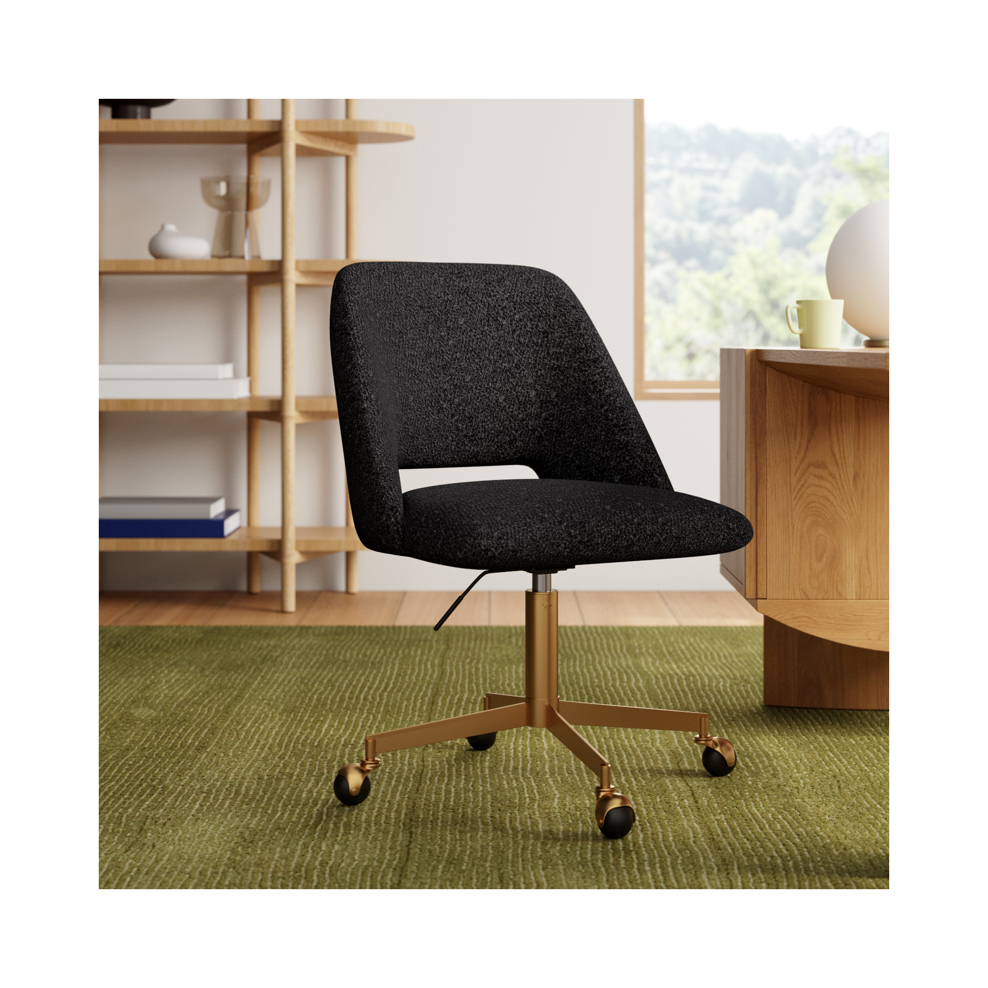 Borrego Swivel Office Chair, Black Boucle