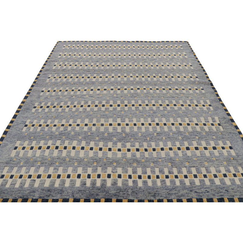 Scandinavian Hand Knotted Wool Geometric Area Rug, Rectangle 5' x 7'