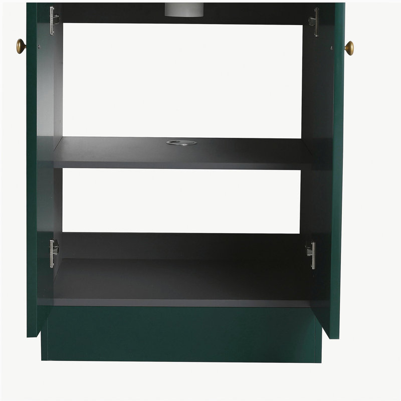 Meuble-lavabo autoportant 24 po avec lavabo en résine blanche et 2 portes d'armoire à fermeture en douceur, Vert foncé, 24"