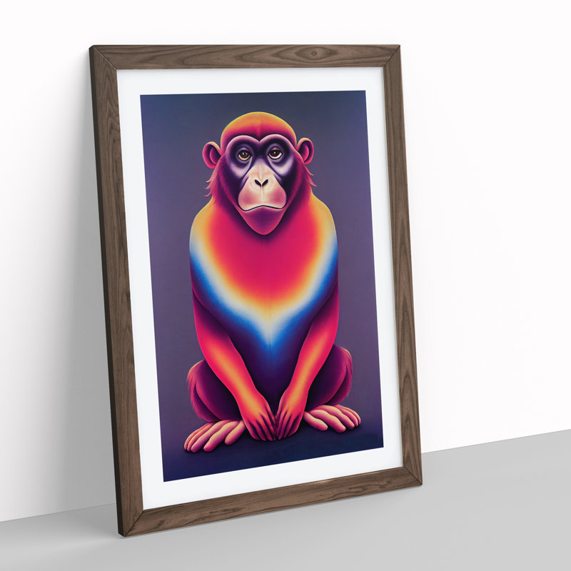 Vibrant Monkey - Single Picture Frame Print, 34cm H x 25cm W x 2cm D, Walnut