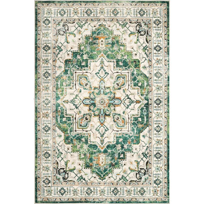 Vintage Area Rug 6 X 9 Ft Washable Non-Slip Medallion Rug
