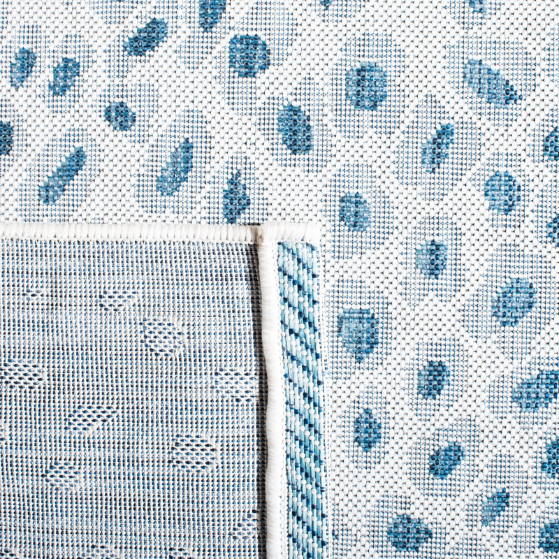 Ivory and Blue Non-Slip Washable Cotton Area Rug