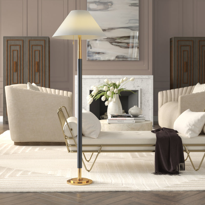 Ralph Lauren Garner 2 Light Traditional Floor Lamp, Natural Brass/Navy Leather