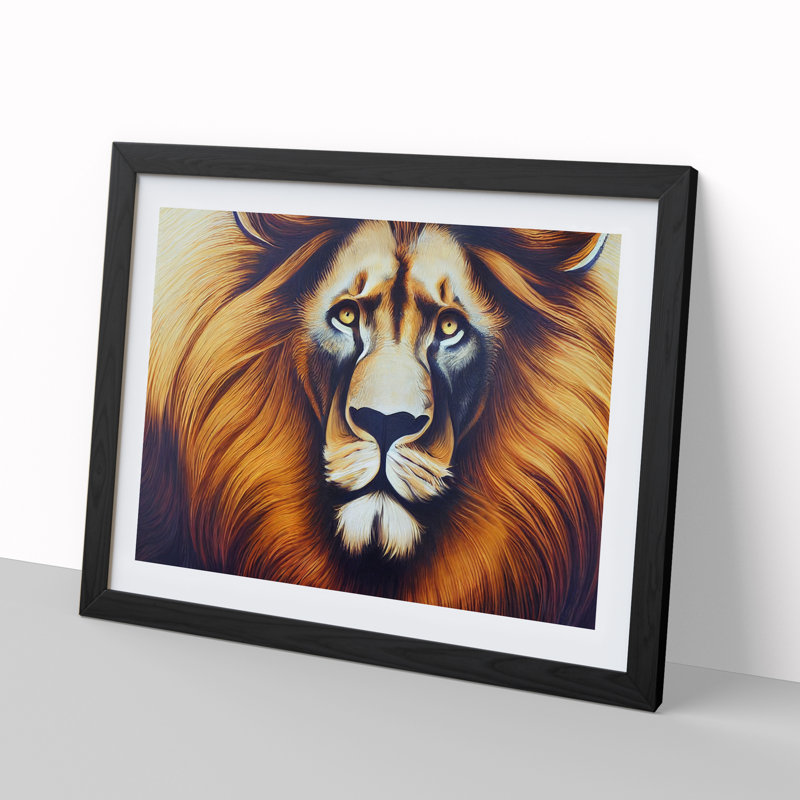 Stunning Lion - Single Picture Frame Print, 34cm H x 46cm W x 2cm D, Black Framed
