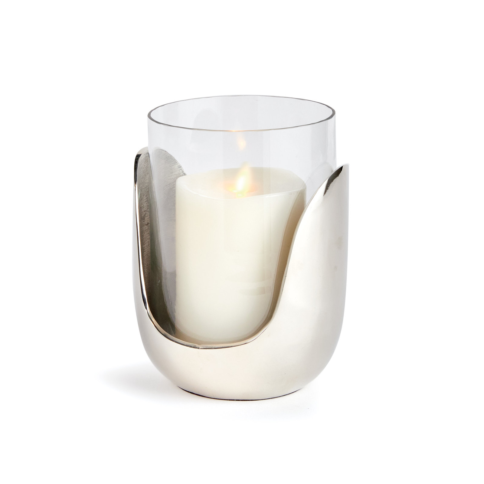 Glass Hurricane Candle Holder, 7" H x 5.5" W x 5.5" D, Silver