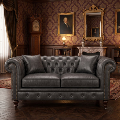 Canapé rembourré 3 places 85,5 po avec accoudoirs roulés et coussins décoratifs 85,5 po Chesterfield