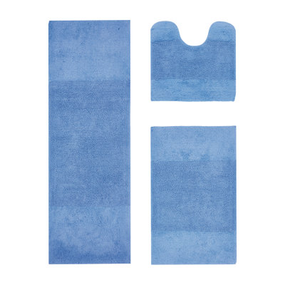 Ensemble de tapis pour salle de bain 3 pièces 100% coton 2155 g / m² Merkle, certifié OEKO-TEX®, envers en latex antidérapant, touffeté moelleux, super absorbant et lavable à la machine pour salle de bain, douche et baignoire, bleu foncé