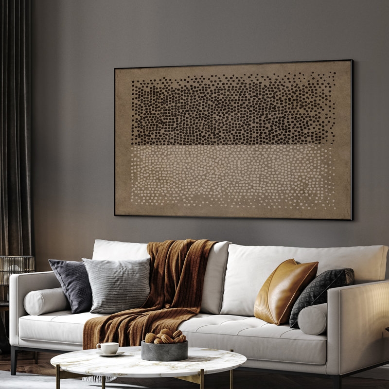 Extra Large Wall Art Fabric Print - Two-Tone Dot Field Modern Neutral Contrast in Taupe and Black Artwork Decor for Living Room or Bedroom - "Frame Assembly Required (Unfinished Frame)"