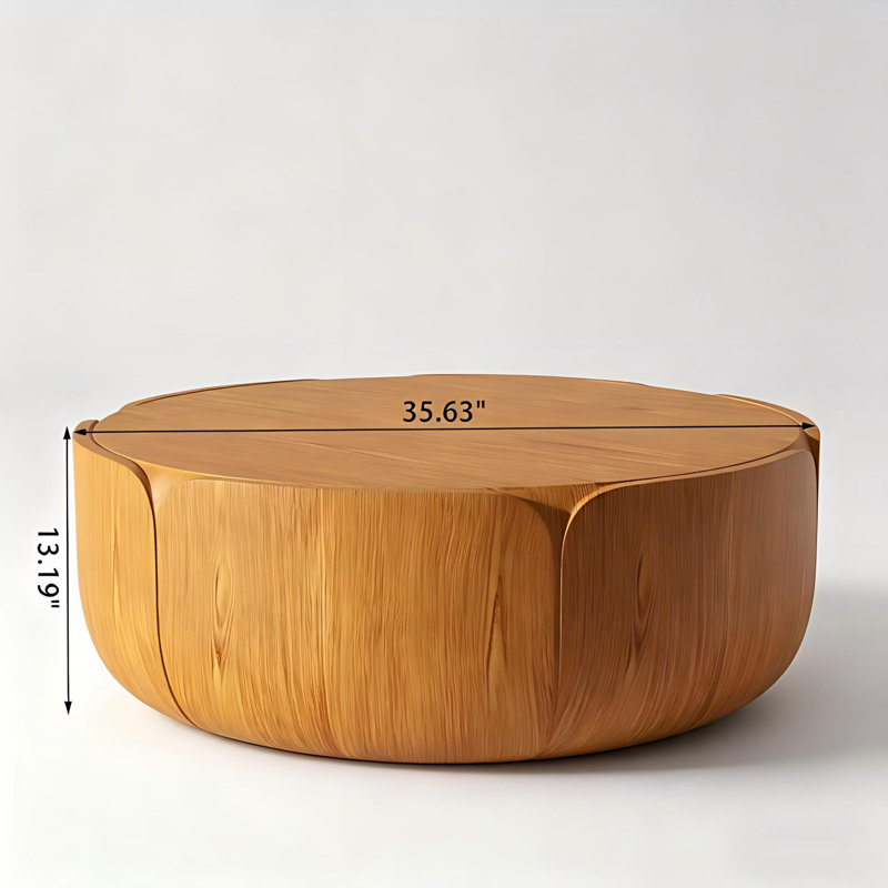 Table basse ronde intérieure et extérieure, table tambour imperméable MGO (sans assemblage), 35.63, Couleur du bois