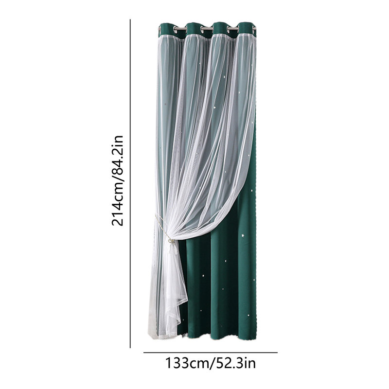 Kbndieu 84in Double Layer Star Lace Blackouts Curtains 2-in-1 Sheer Star Patterns with Blackouts Liner Thermal Insulated Curtains for Bedroom Living Room