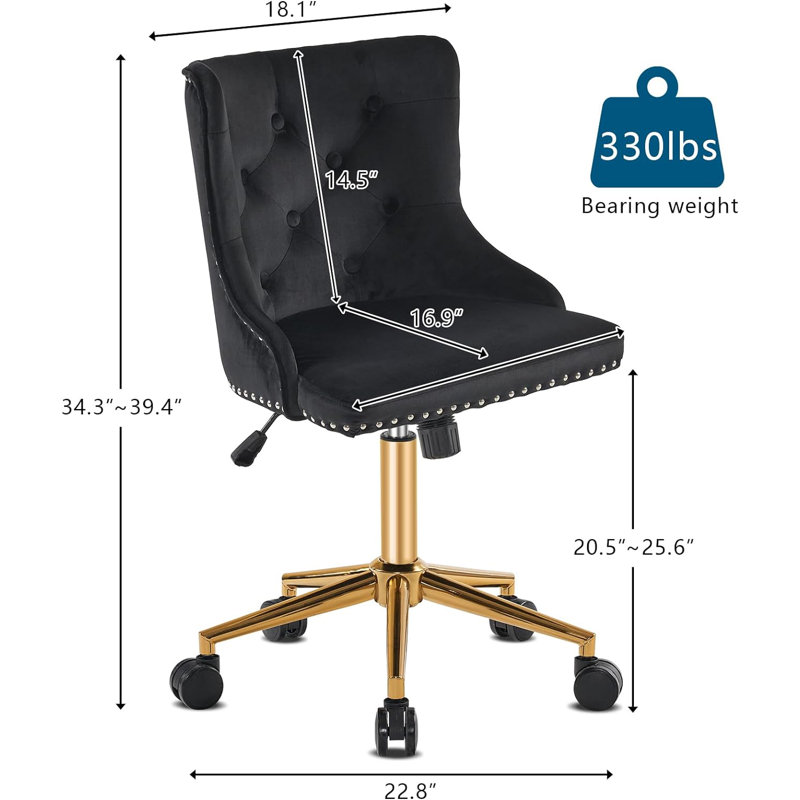 Matthias Task Chair Office Chairs Makeup chair, Black, Gold