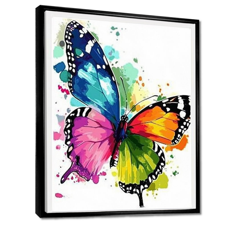 Papillon, arc-en-ciel, bonheur - Art mural papillon, Toile avec cadre noir, H 20 po x l 12 po x P 1 po