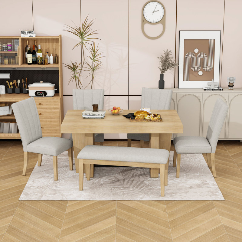 Dining Table Set with Bench and Chairs, Natural, Natural