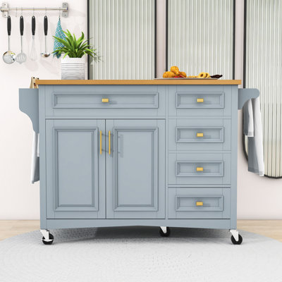 Kitchen Island Cart with Extendable Drop Leaf, Spice & Towel Racks and Adjustable Shelves