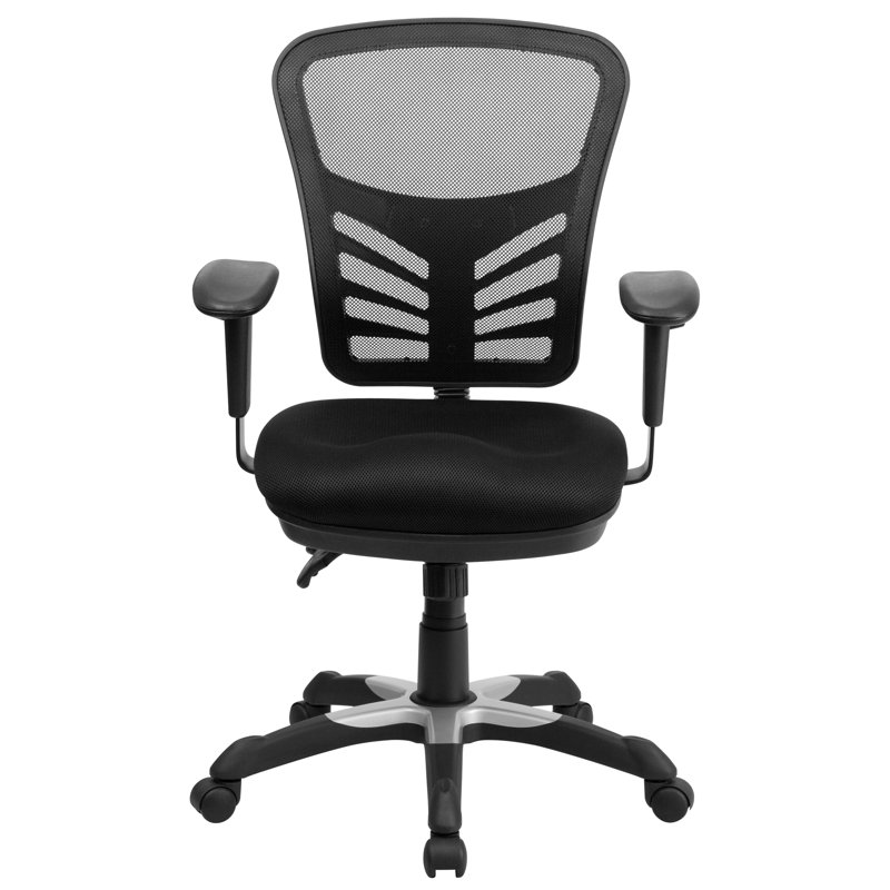 Siyer Mid-Back Mesh Ergonomic Office Chair with Adjustable Arms, Black, Black