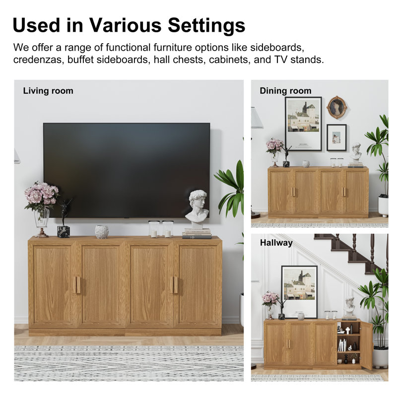 62"×31"×16" Wood Sideboard Cabinet with Adjustable Shelves (Set of 2)