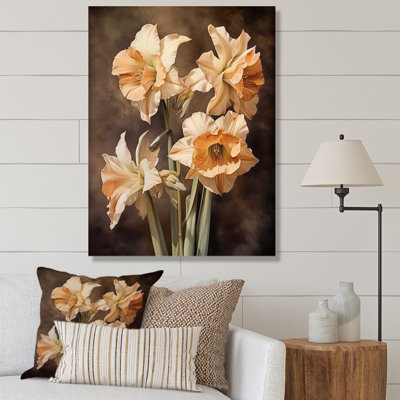 «Brown Green Daffodils Natures Impression», reproduction sur toile