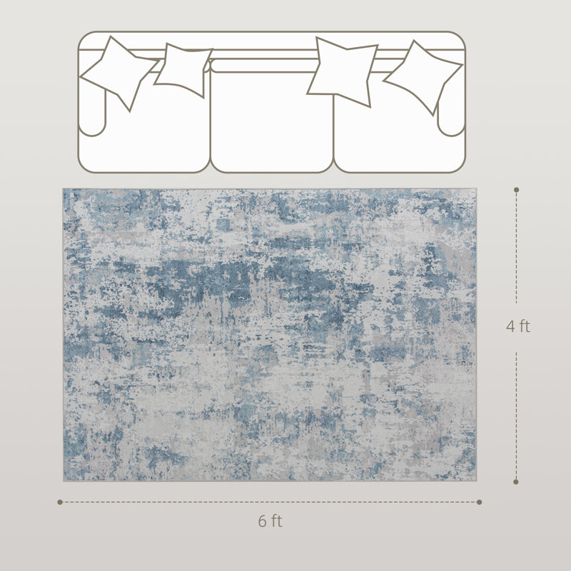 Area Rug , Machine Washable Rug, Non-Slip Modern Abstract Floor Cover Foldable Carpet for Living Room, Bedroom, Dining Room, Blue
