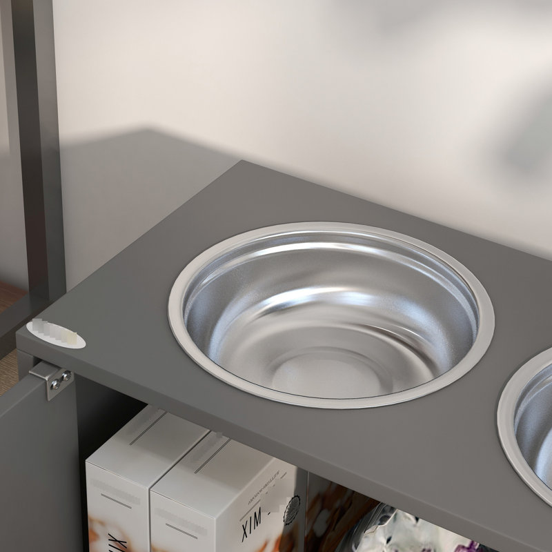 Grands bols surélevés pour animaux avec armoire, gris