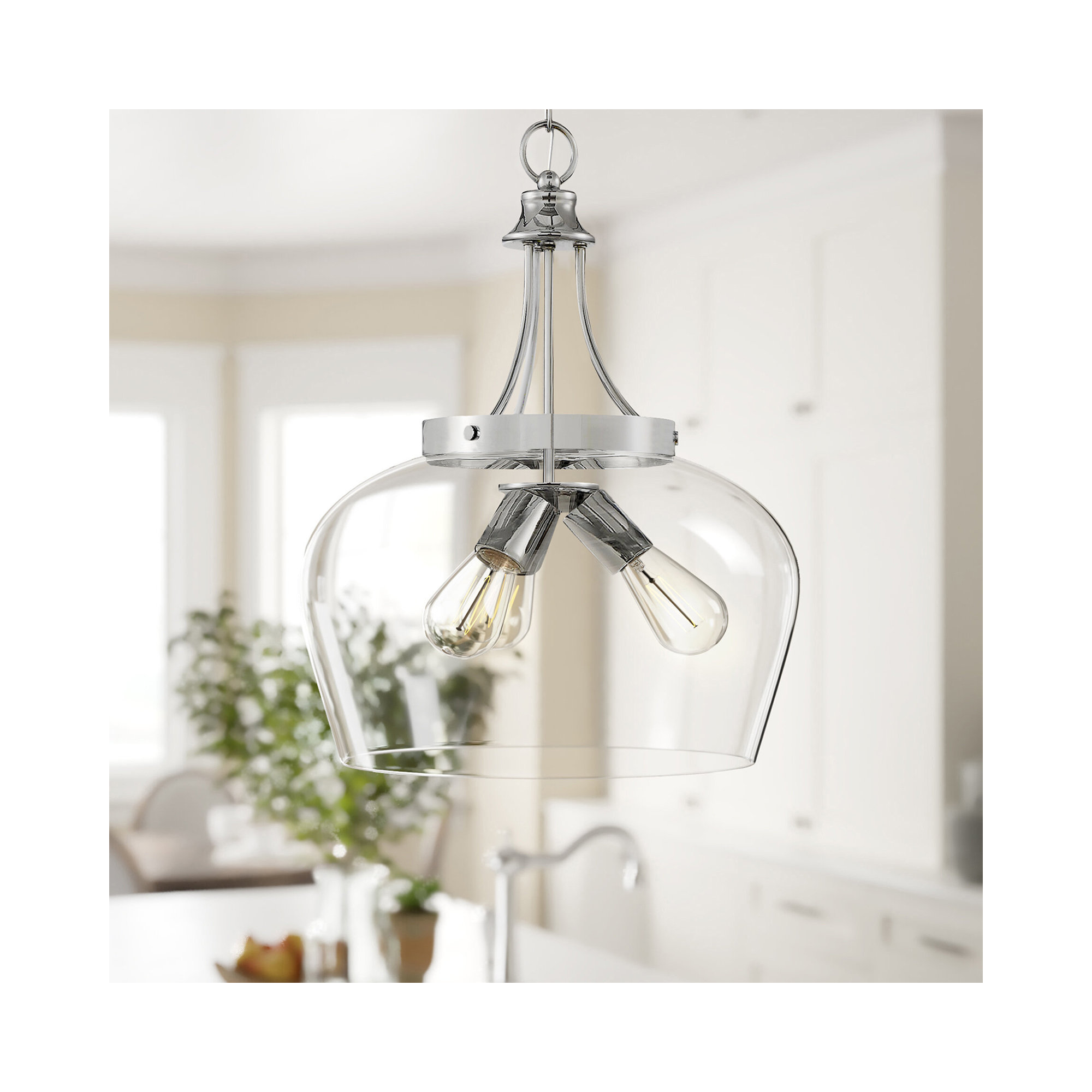 Breena 3 - Light Unique Dome Pendant, Polished Chrome, Clear