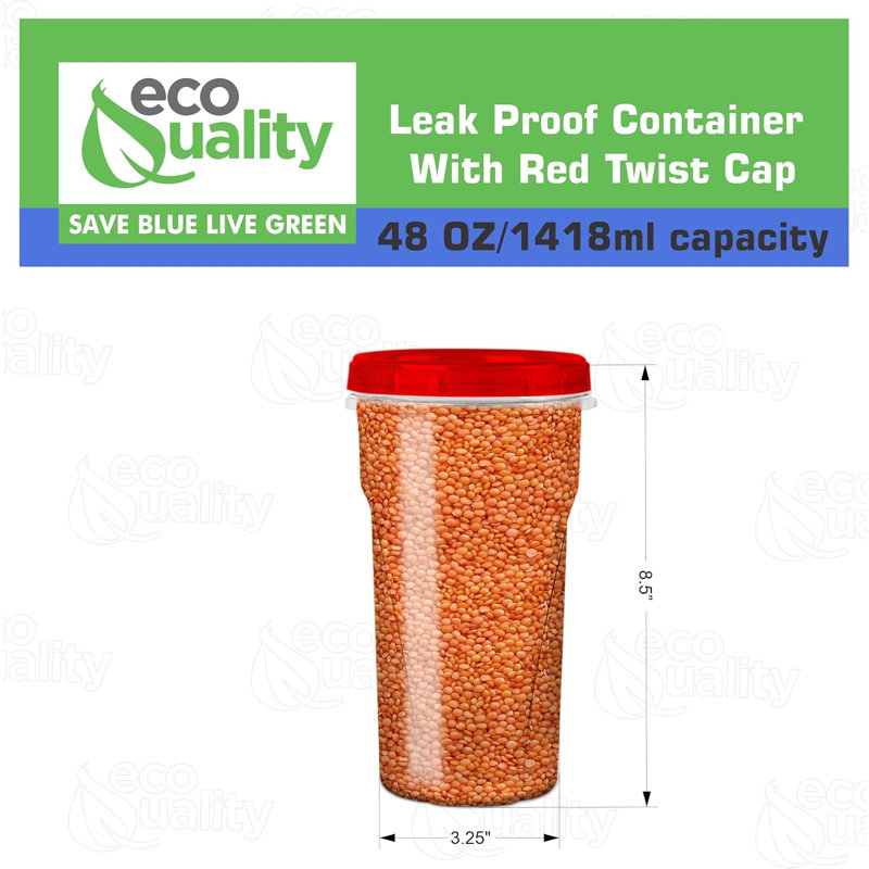 Contenant alimentaire 48 oz en plastique Ecoqualité avec couvercles Red Twist & Seal - hermétique, réutilisable et étanche - pour la préparation des repas, le déjeuner et les collations (12)