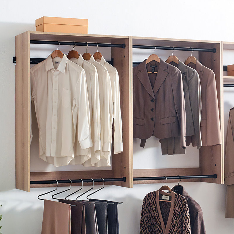 Devi Oak Wall Mounted Wood Closet System, Oak Wood