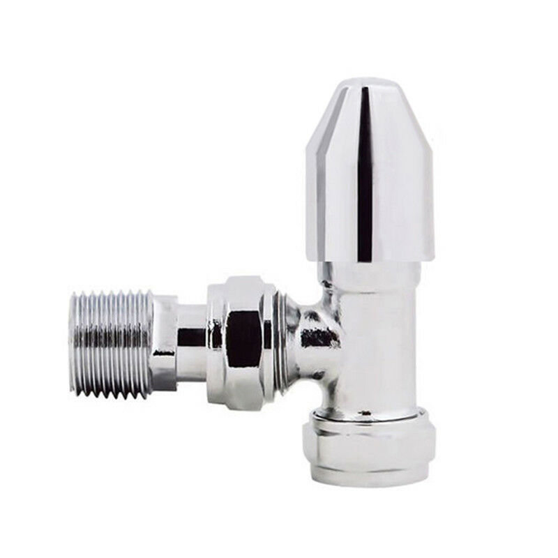 Thermostatic TRV Valve And Manual Radiator Rad Valve Angled Pair 15Mm X 1/2" White Chrome