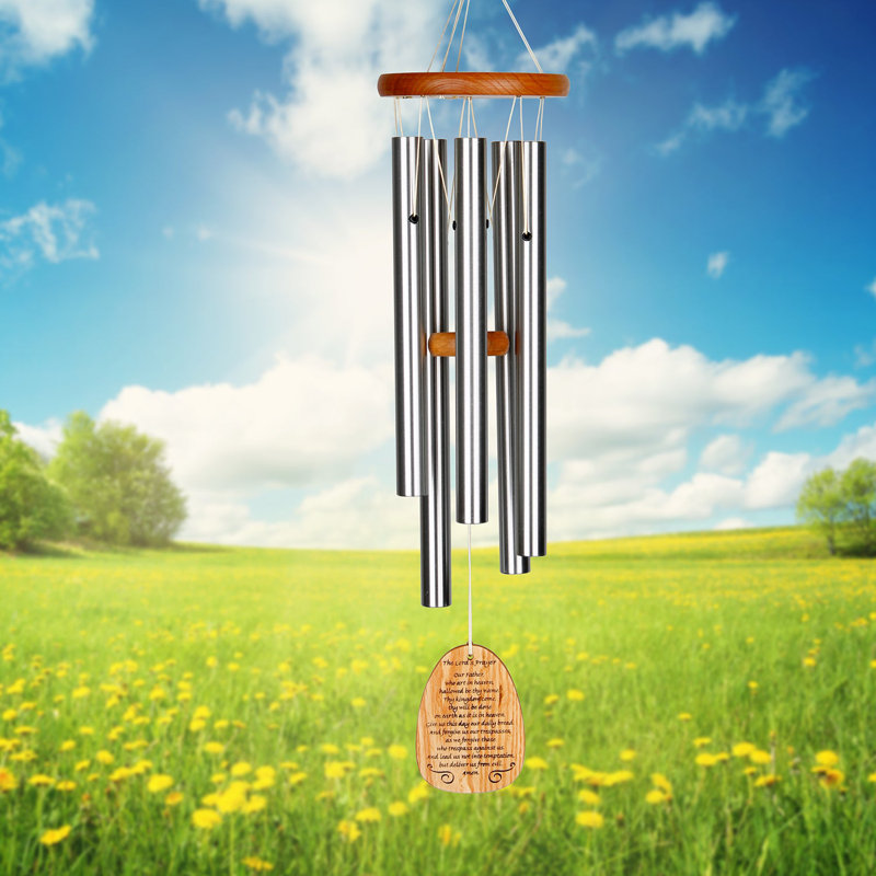 Cherry Finish Ash Wood and Silver Aluminum Inspirational Wind Chime