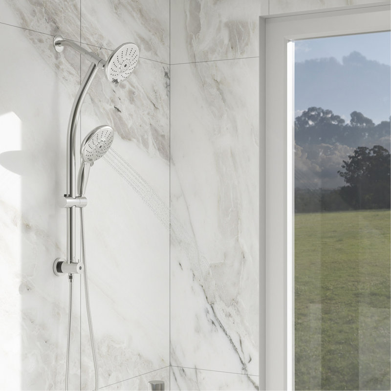 5" Multi Function Dual Shower Head, with Adjustable Slide Bar,Chrome, Chrome