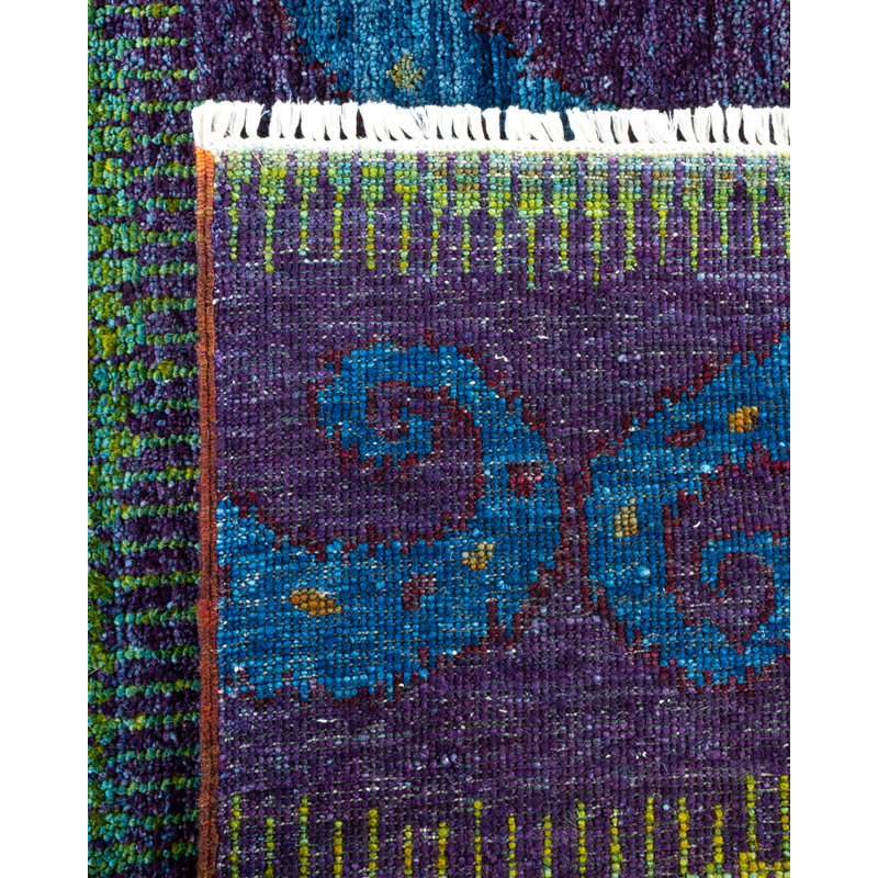 Tapis mauve contemporain en laine noué à la main 9 pi 0 po x 12 pi 0 po Karre