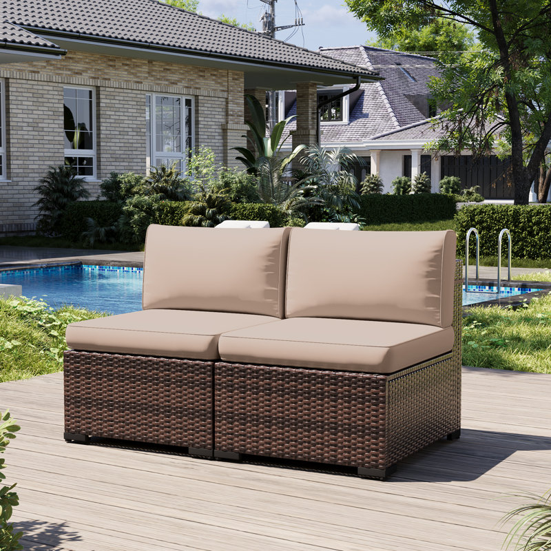 2-Person Armless Outdoor Seating Group With Cushions, Beige