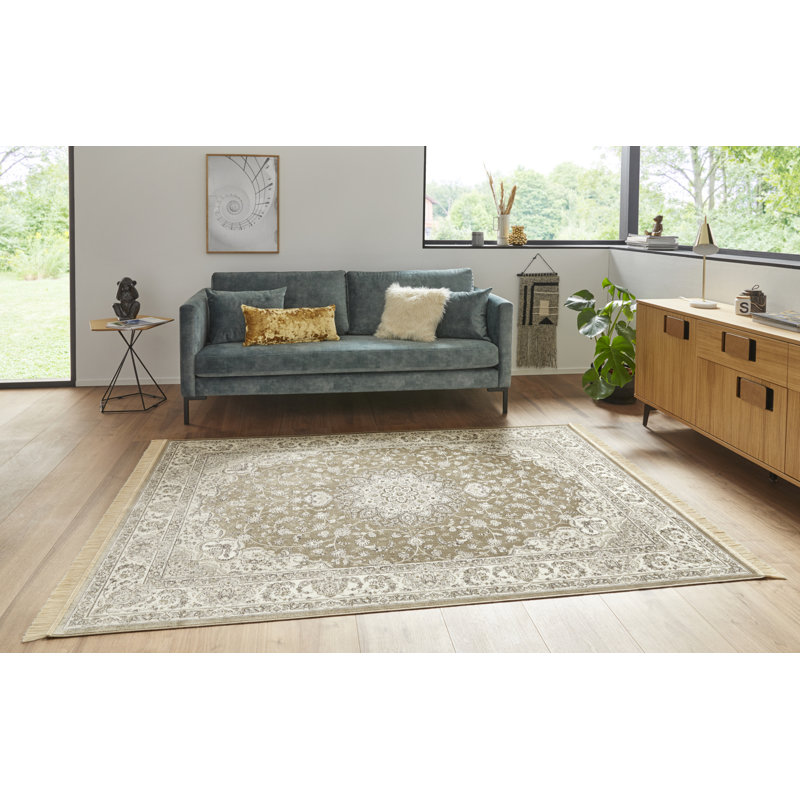 Antik Nain Tufted Olive Green/Grey Rug, Rectangle 195 x 300cm