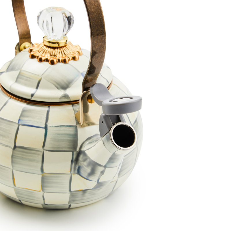 Rosy Check Whistling Tea Kettle, White/Gray