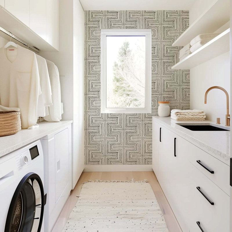 Cornered - Wallpaper, White Stone, Faux Grasscloth, Non-Pasted